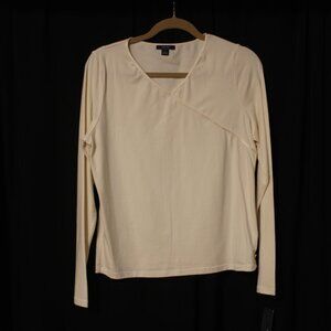Nautica Ladies V-Neck Long Sleeve Shirt – Cream – Large - New